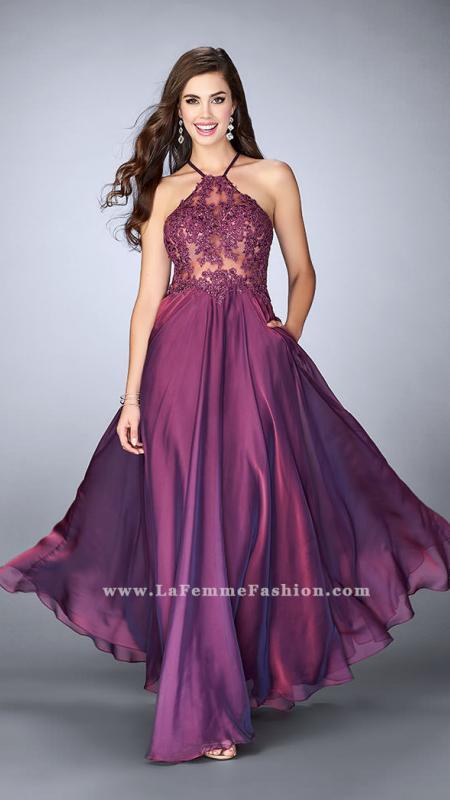 La Femme - Gorgeous High Neck Laced Chiffon Dress 23991
