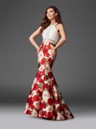 Clarisse - 3423 Laced Halter Neck Floral Print Mermaid Gown