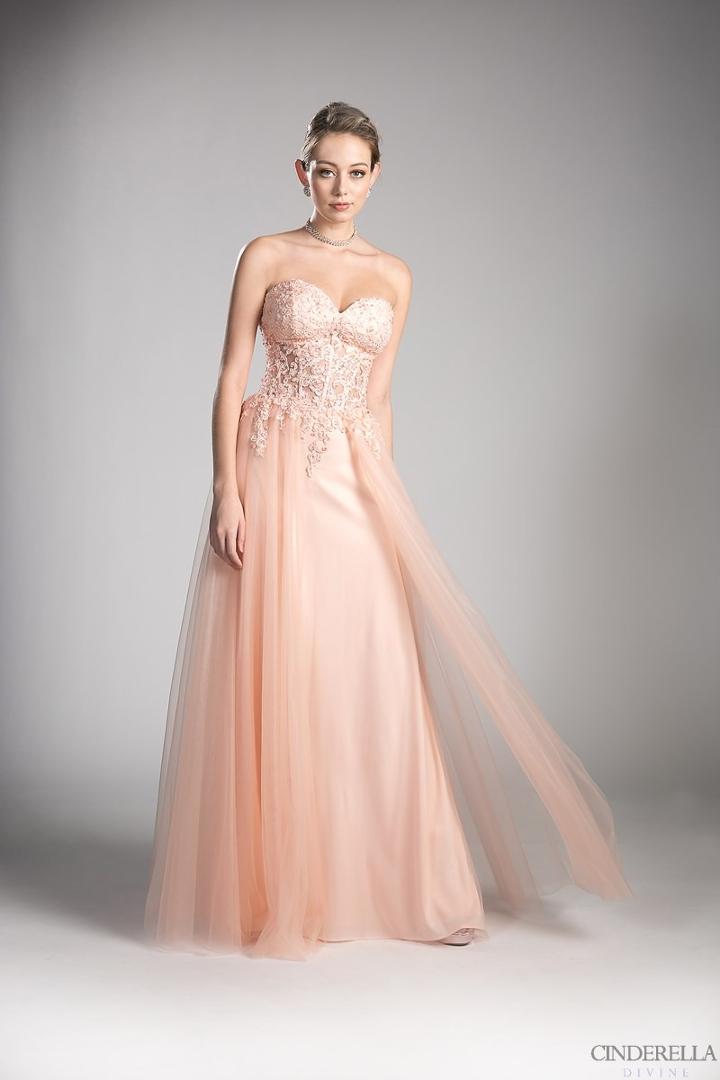 Cinderella Divine - Strapless Floral Lace Sweetheart A-line Dress