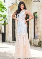 Jovani - Lace Embellished Illusion Jewel Neck Tulle Trumpet Dress 24551