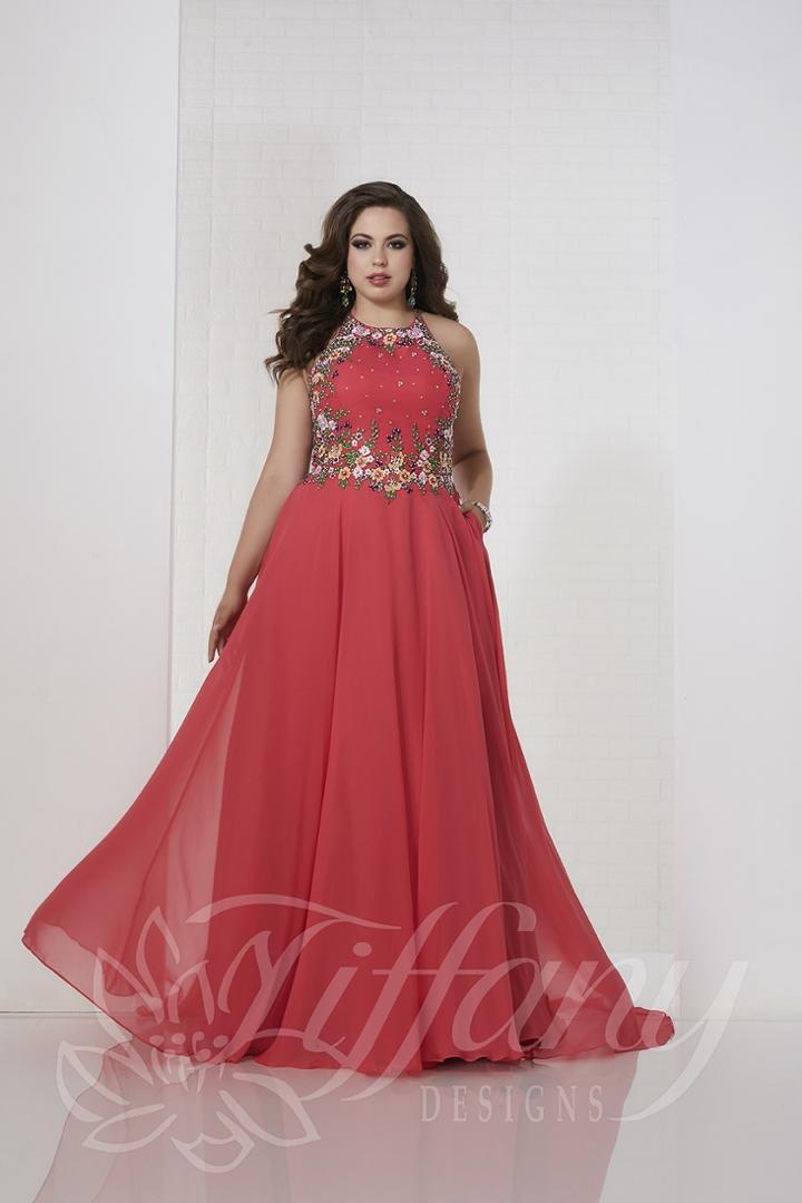 Tiffany Designs - 16321 Embellished Halter Neck A-line Gown