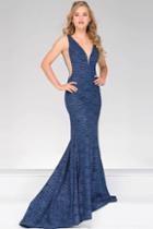 Jovani - V- Neckline Prom Dress With Nude Cut Outs 45811