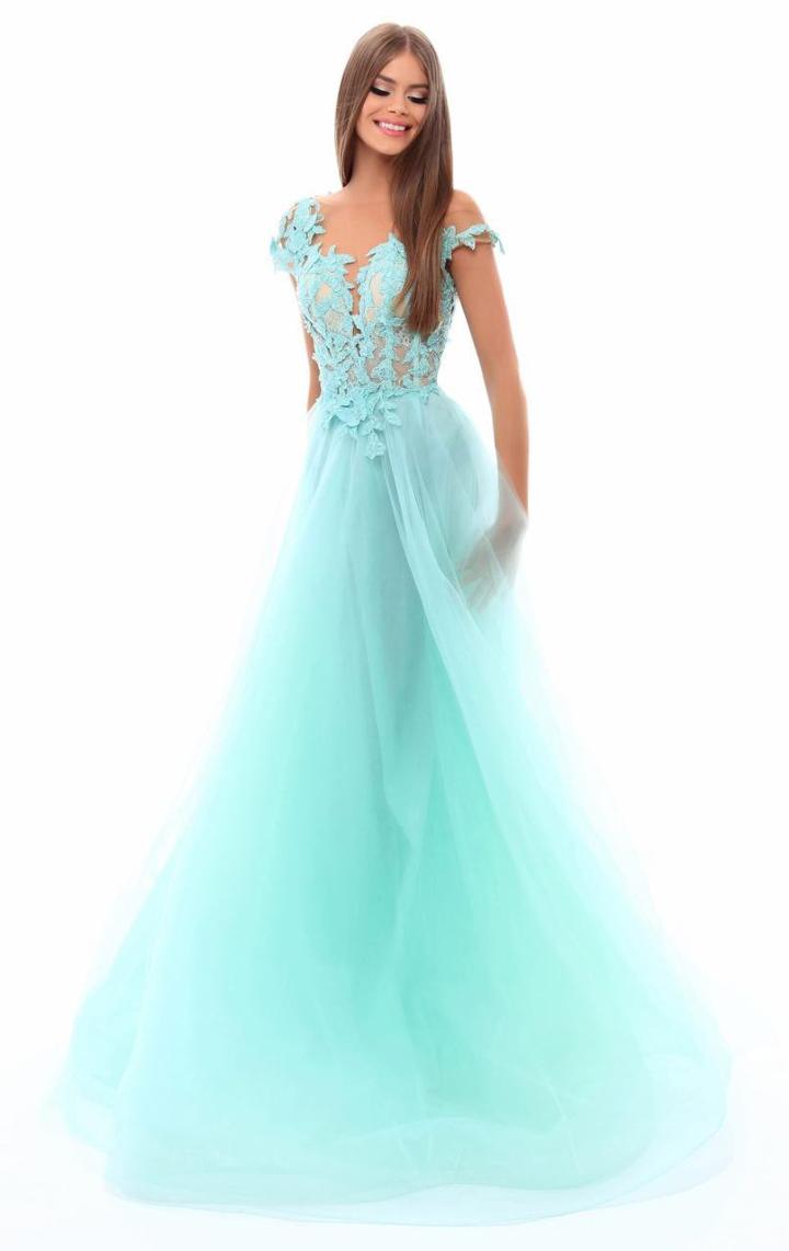 Tarik Ediz - 50261 Floral Applique Tulle Evening Gown