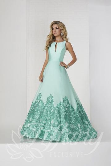 Tiffany Designs - 46130 Plunge Bodice Bejeweled Lace Trimmed Ballgown