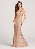 Ellie Wilde - Ew118128 Sequined Deep V-neck Sheath Dress