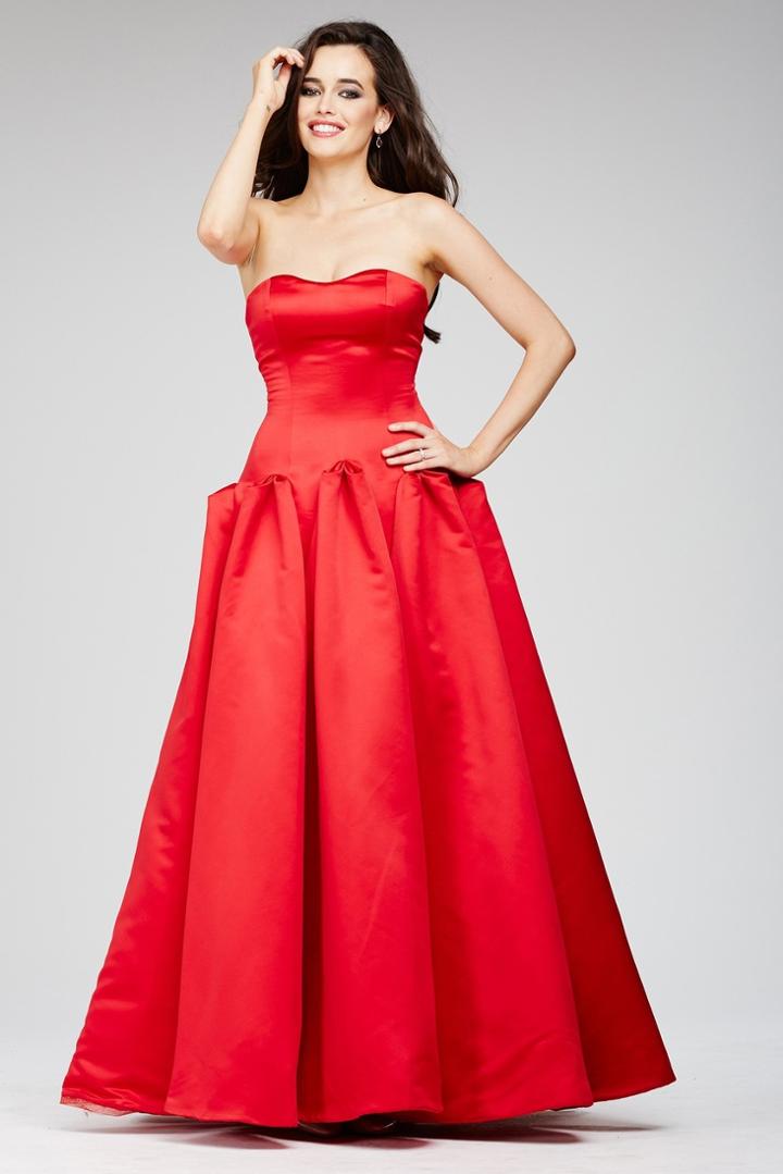 Jovani - 22708 Strapless Sweetheart Godet Pleated A-line Gown