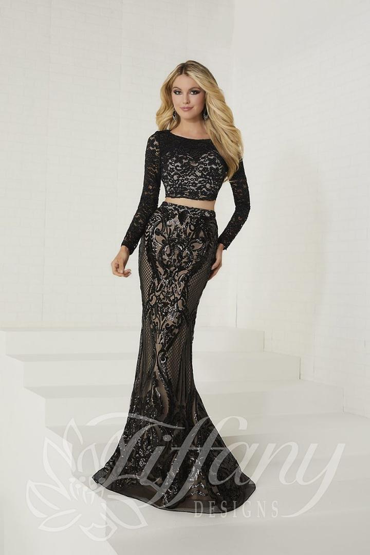Tiffany Designs - 16270 Long Sleeve Two-piece Sequined Lace Gown
