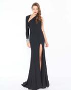 Mac Duggal - 77413r Beaded One Sleeve Asymmetric Sheath Dress