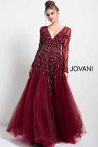 Jovani - 51587 Long Sleeve Illusion Adorned Gown