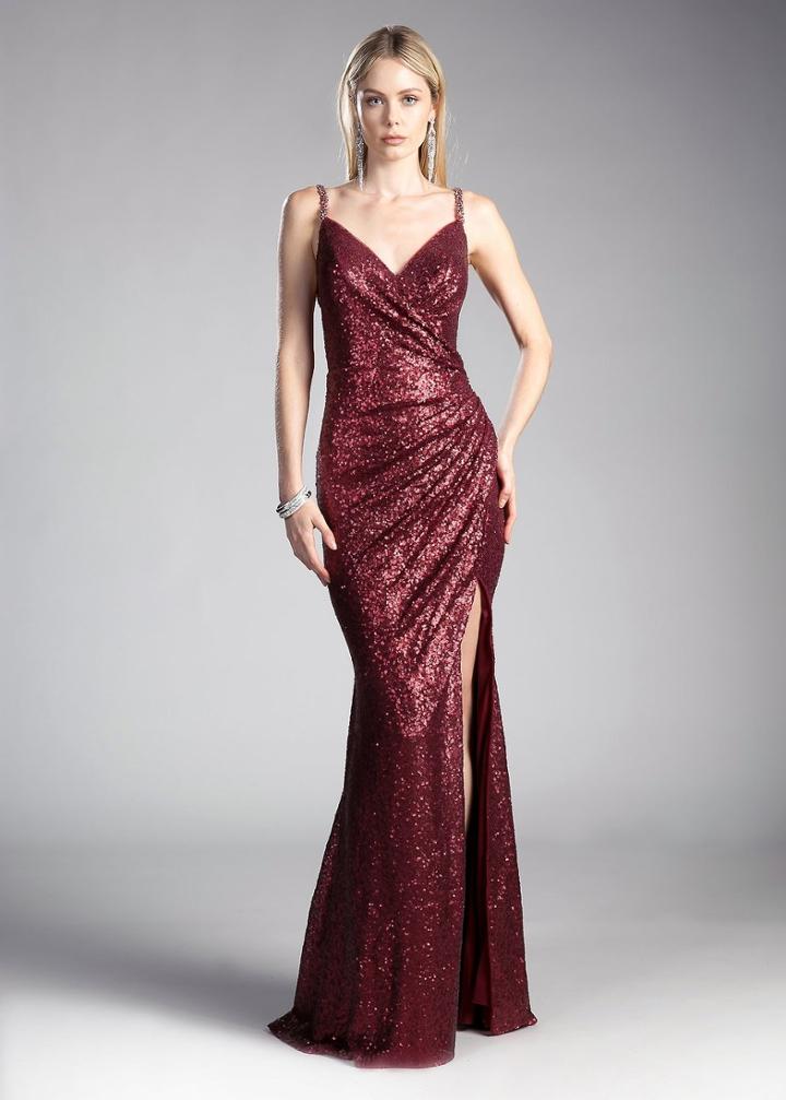 Cinderella Divine - Full Sequined V Neckline Evening Gown
