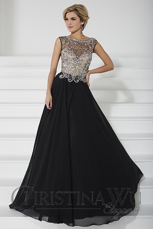 Christina Wu Elegance - 20185 Beaded Illusion Bateau Chiffon Dress