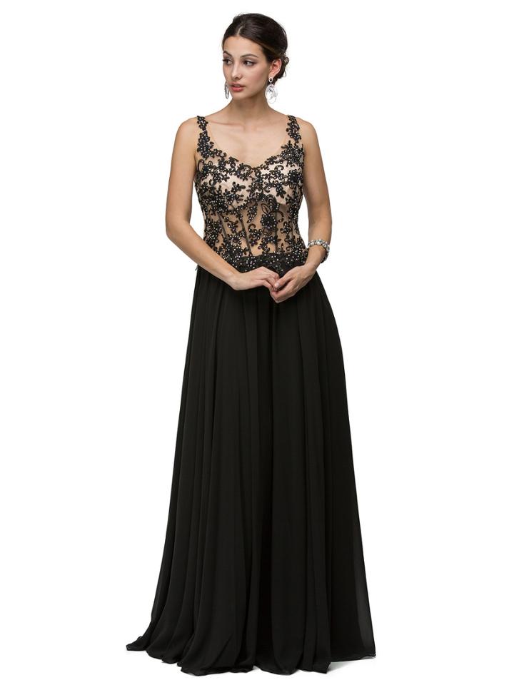 Beaded And Laced Sleeveless V-neck A-line Dress