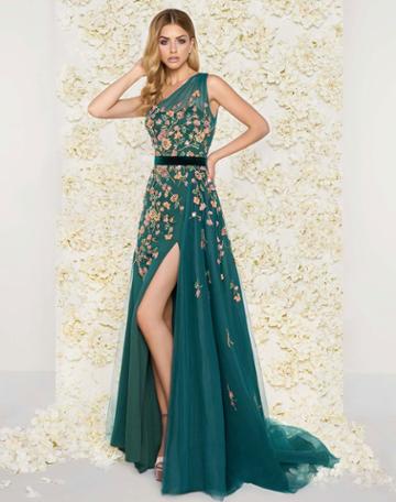 Mac Duggal Couture - 50433d Floral Asymmetric Neck A-line Gown