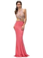 Bead Embellishment Halter Racer Back Evening Gown