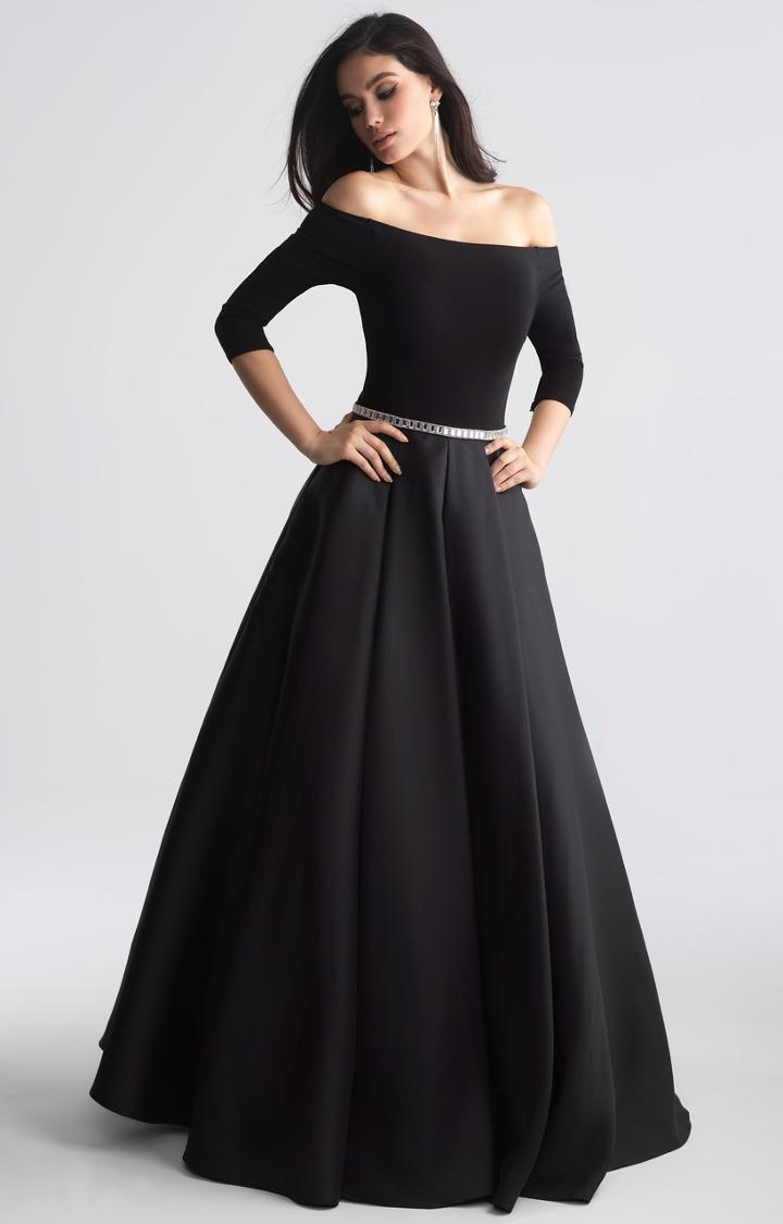 Madison James - 18-609 Off The Shoulder Full A-line Mikado Dress