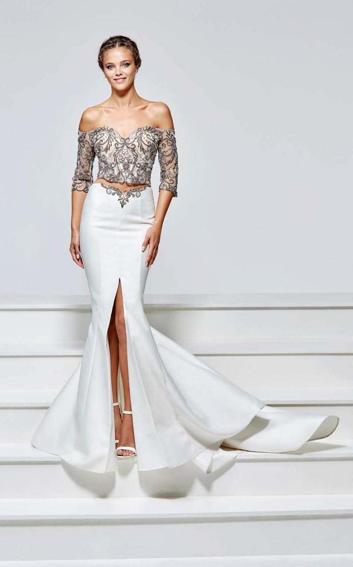 Tarik Ediz - 93158 Embroidered Two Piece Off-shoulder Gown