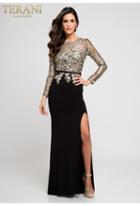 Terani Evening - Embellished Jewel Neck Sheath Dress 1723e4290w