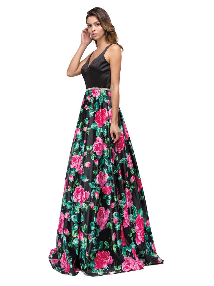 Delightful V-neck Prom Dress With Floral Skirt