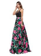Delightful V-neck Prom Dress With Floral Skirt
