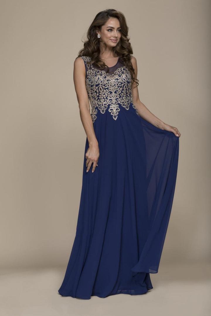 Nox Anabel - Y100 Gilded Illusion Scoop Chiffon A-line Dress