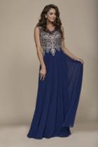 Nox Anabel - Y100 Gilded Illusion Scoop Chiffon A-line Dress