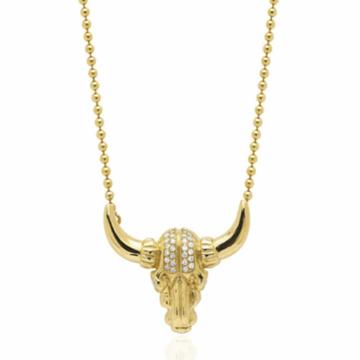 Logan Hollowell - Bull Skull Necklace With Diamonds Large