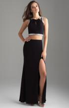 Madison James - 18-675 Silver Framed Croptop Sheath Jersey Gown