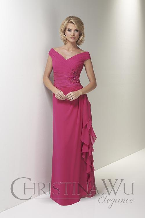 Christina Wu Elegance - 17718 Bedazzled Off-shoulder Shirred Gown