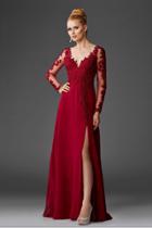 Clarisse - M6429 Long Sleeved Lace Applique Gown
