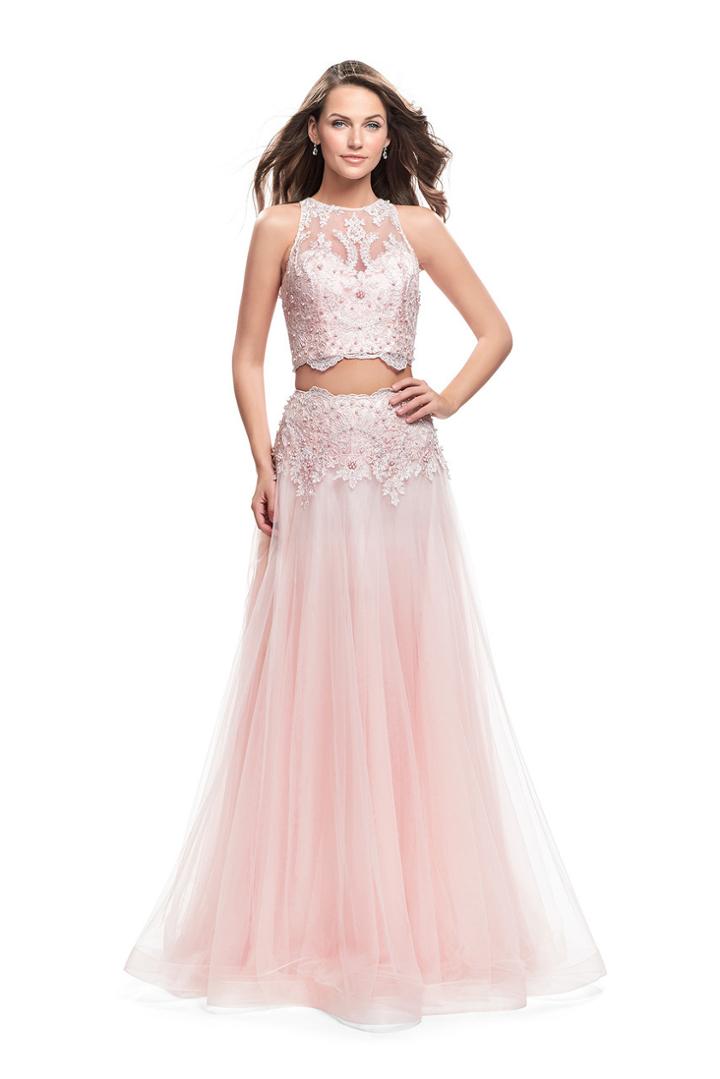 La Femme - 26309 Illusion High Neck Two-piece Beaded Lace Gown