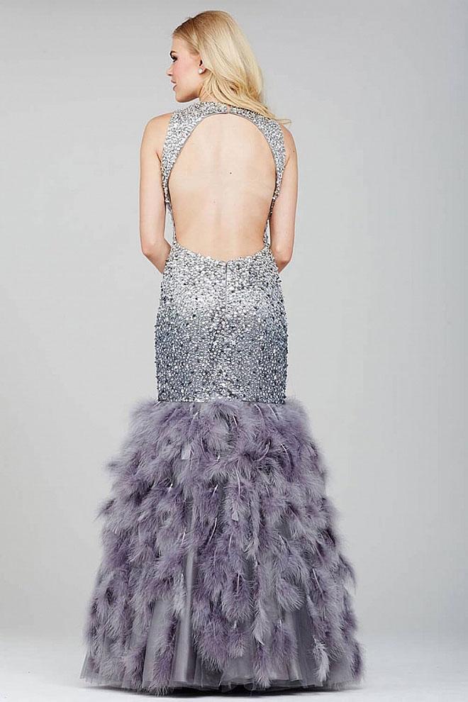 Jovani - 32427 Crystal Embellished Feather Mermaid Dress