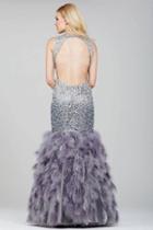 Jovani - 32427 Crystal Embellished Feather Mermaid Dress