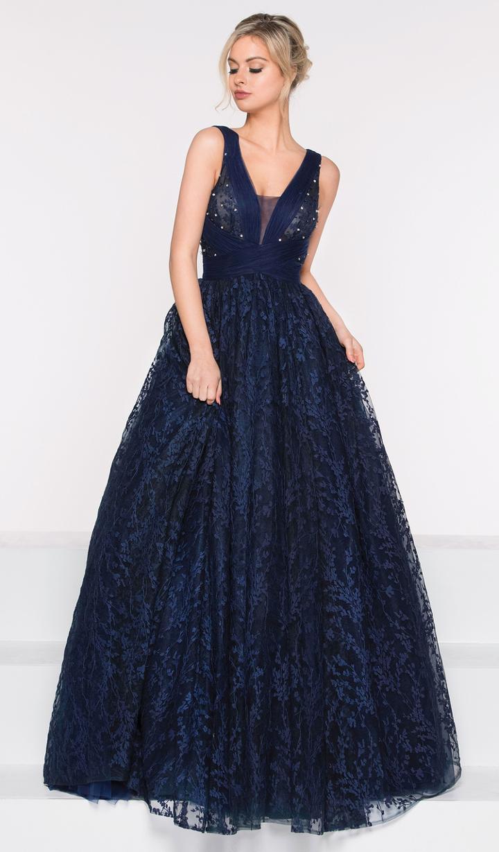 Colors Dress - 2019 Plunging Sleeveless Lace Ballgown