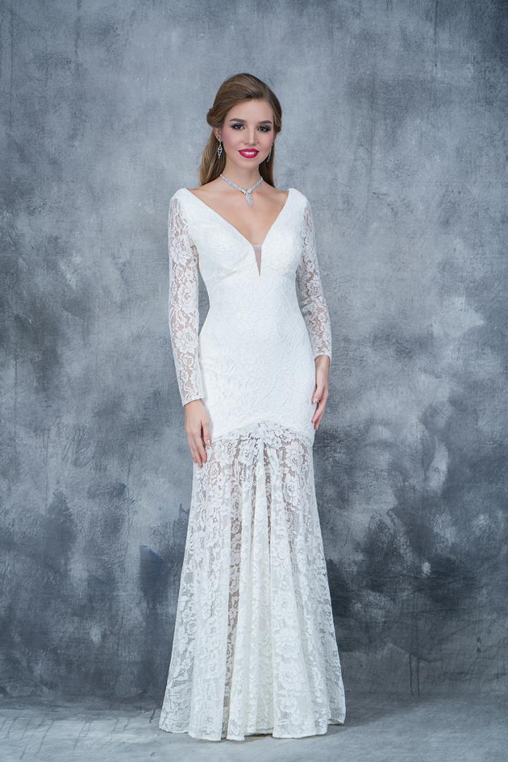 Nina Canacci - 2116 Lace Deep V-neck Trumpet Dress