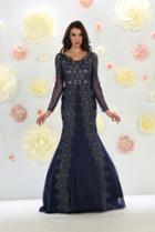 May Queen - Sheer Long Sleeve Rhinestone Embellished Dress Rq7487