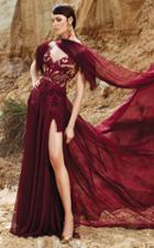 Mnm Couture - 2357 Embroidered V-neck A-line Dress
