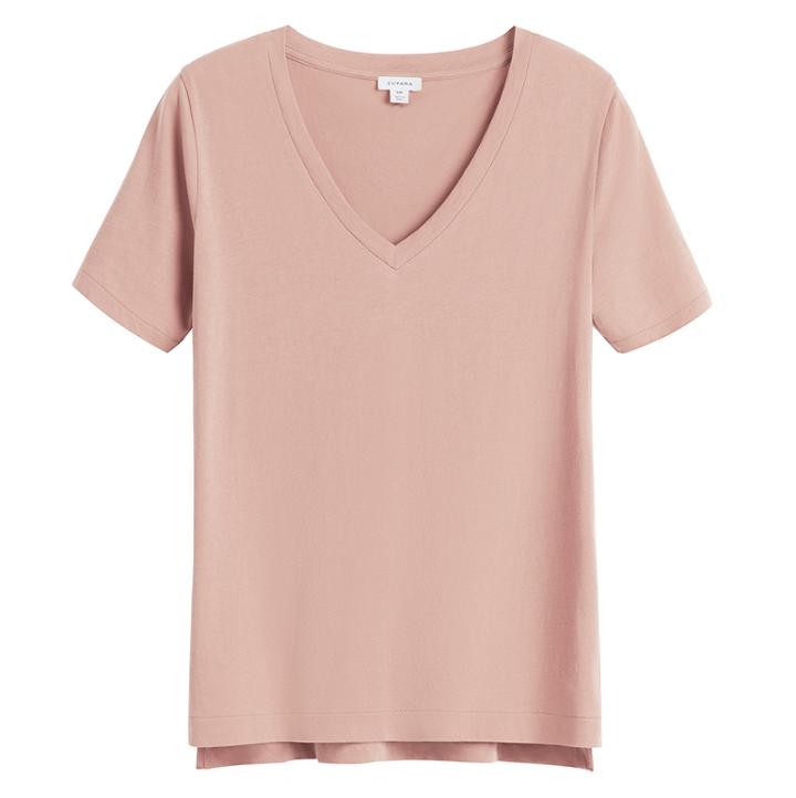 Women's Pima V-neck Tee In Soft Rose | Size: Large | Organic Pima Cotton By Cuyana