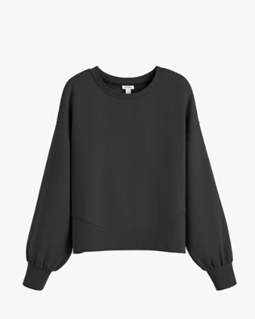 Women's Terry Balloon Sleeve Sweatshirt In Black | Size: Medium | Organic Terry By Cuyana