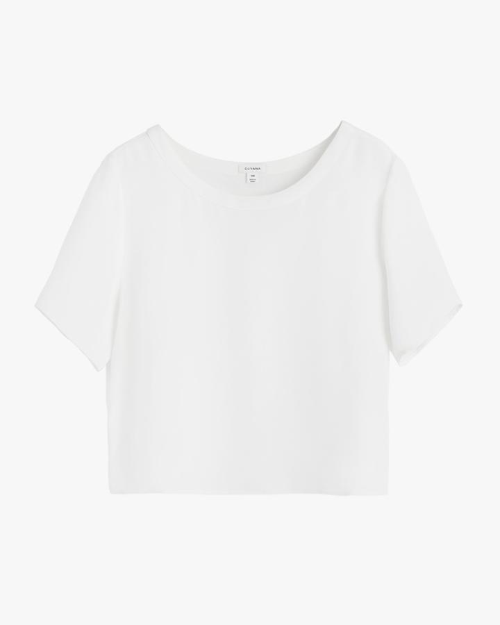 Women's Silk Cropped Crewneck Tee In White | Size: Medium | 3 Ply Crepe Silk By Cuyana