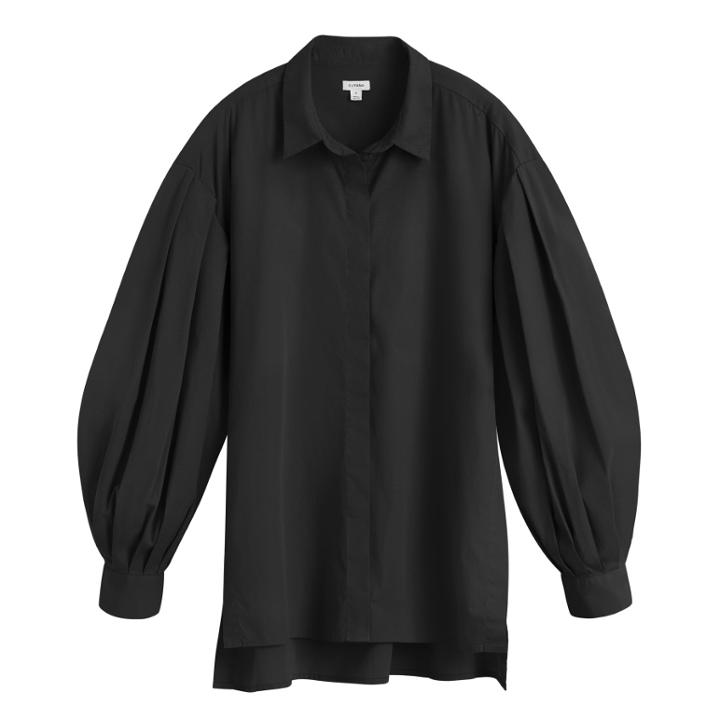 Women's Poplin Balloon Sleeve Shirt In Black | Size: Large | Organic Cotton Blend By Cuyana