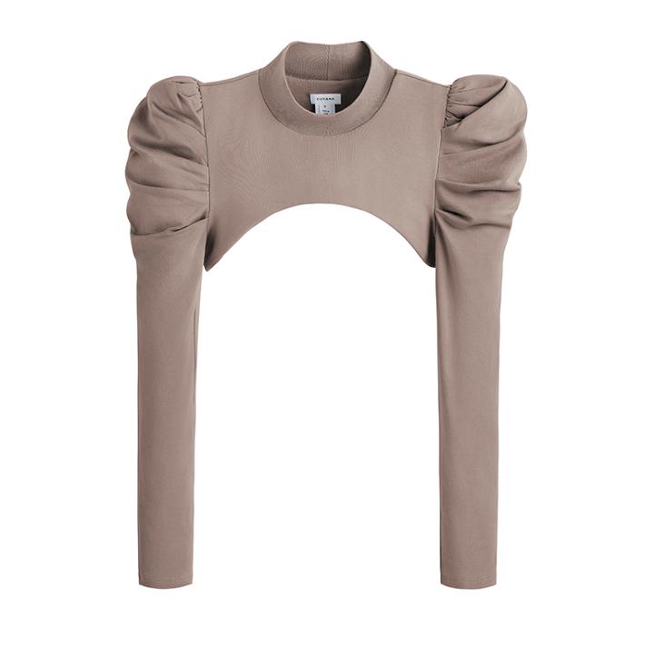 Women's French Terry Puff Sleevelette In Mushroom | Size: Large | Organic French Terry By Cuyana