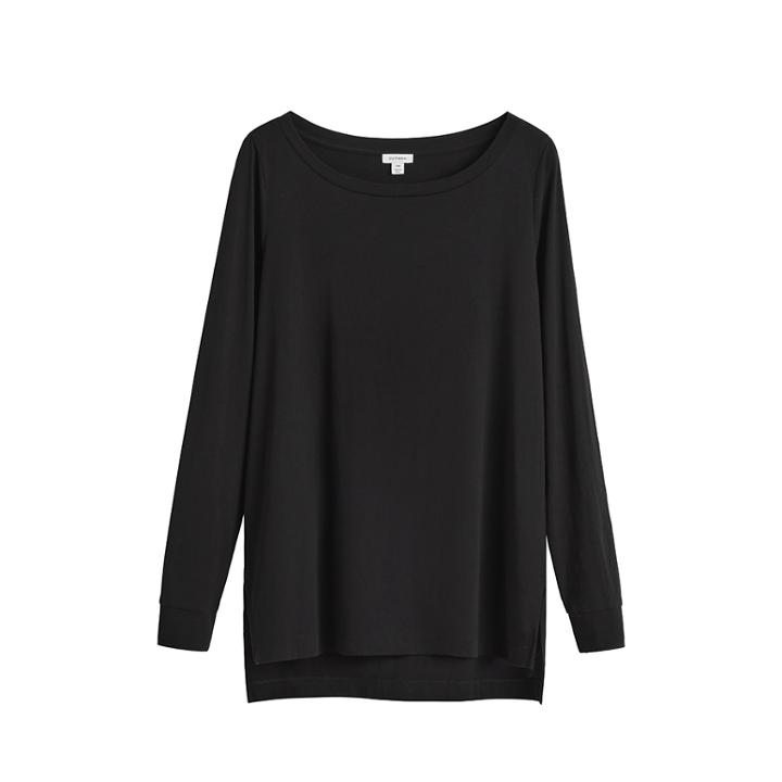Women's Pima Boatneck Long Sleeve Tee In Black | Size: Large | Organic Pima Cotton By Cuyana