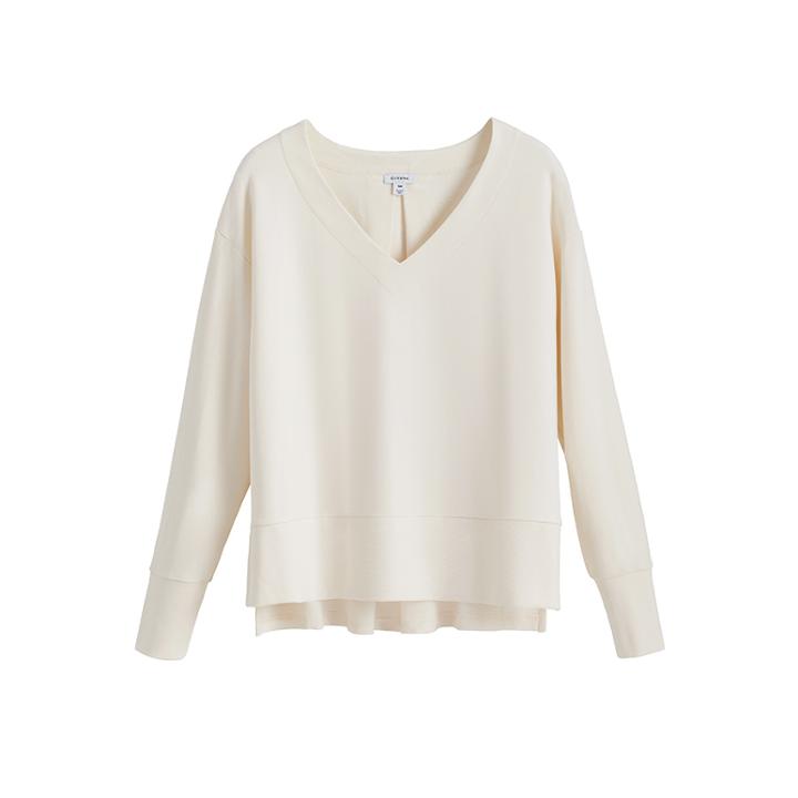 Women's French Terry V-neck Sweatshirt In Ecru | Size: Large | Organic French Terry By Cuyana