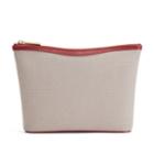 Women's Small Canvas Zipper Pouch In Soft Grey/ruby | Canvas & Smooth Leather By Cuyana