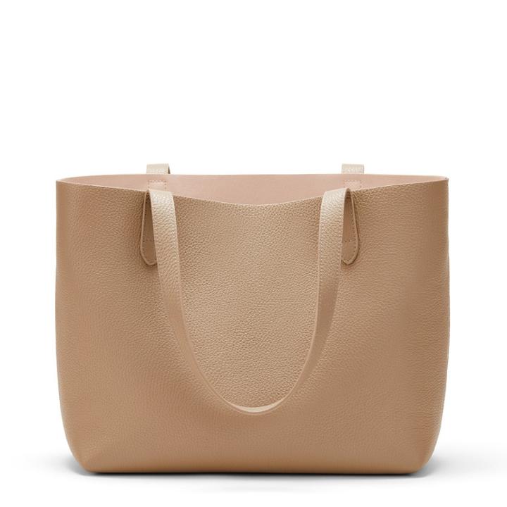 Women's Small Classic Structured Tote Bag In Cappuccino/blush Pink | Pebbled Leather By Cuyana