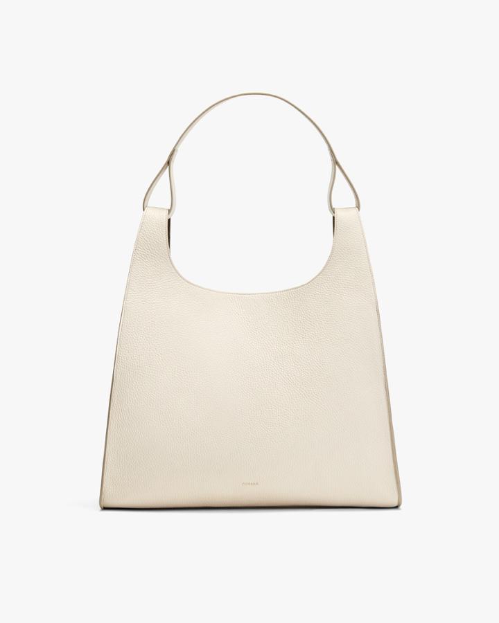 Women's Oversized Double Loop Bag In Cream | Pebbled Leather By Cuyana