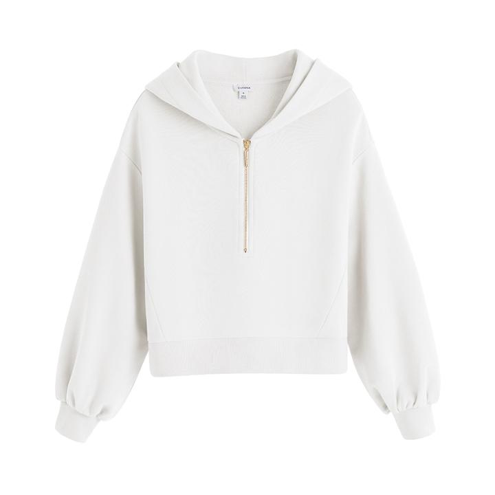 Women's Fleece Cropped Zip Hoodie In White | Size: Large | 100% Cotton By Cuyana