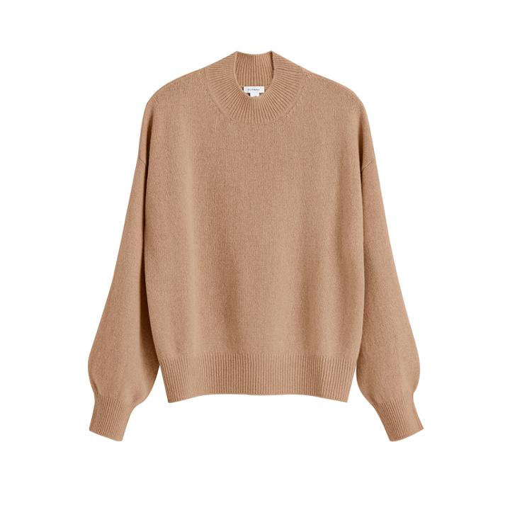 Women's Recycled Mock Neck Sweater In Camel | Size: Large | Cashmere By Cuyana
