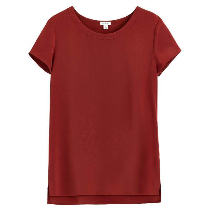 Women's Silk High-low Tee In Dark Rust | Size: Large | 3 Ply Crepe Silk By Cuyana