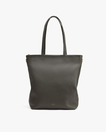Women's Tall Easy Zipper Tote Bag In Dark Olive | Pebbled Leather By Cuyana
